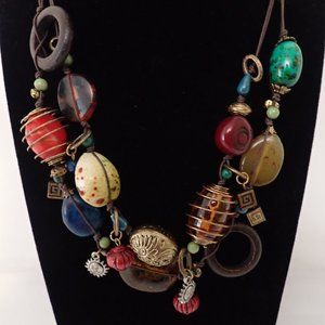 Vintage/Costume /2 Strand, Multi-Color, Glass ,+ Metal Beaded Handmade Necklace.